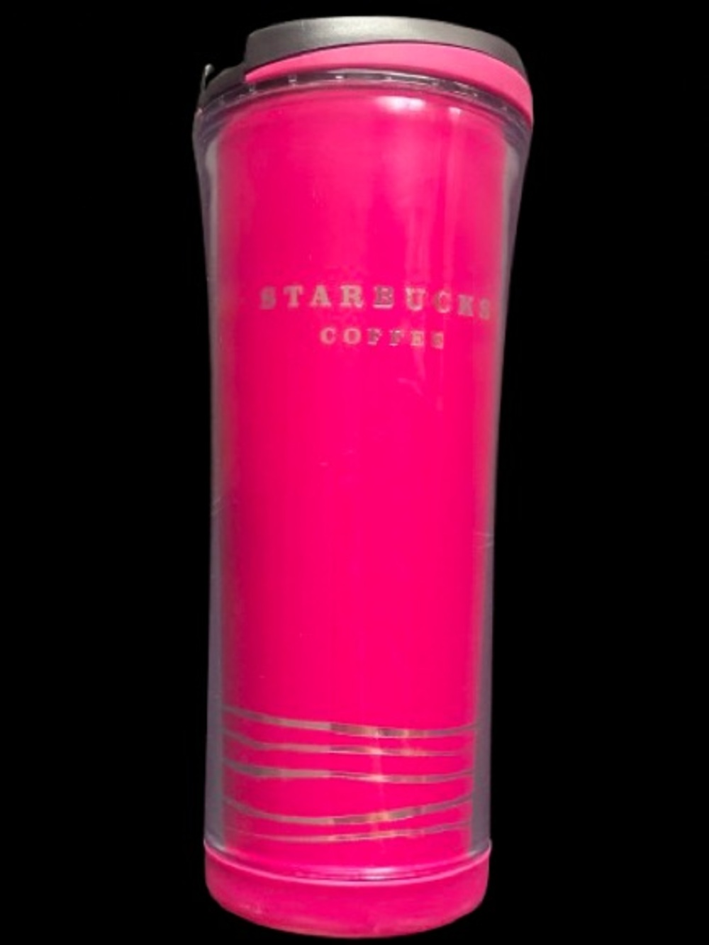 2007 Starbucks Hot Pink And Silver 16 oz / 0.47 L Travel Coffee Tumbler With Lid